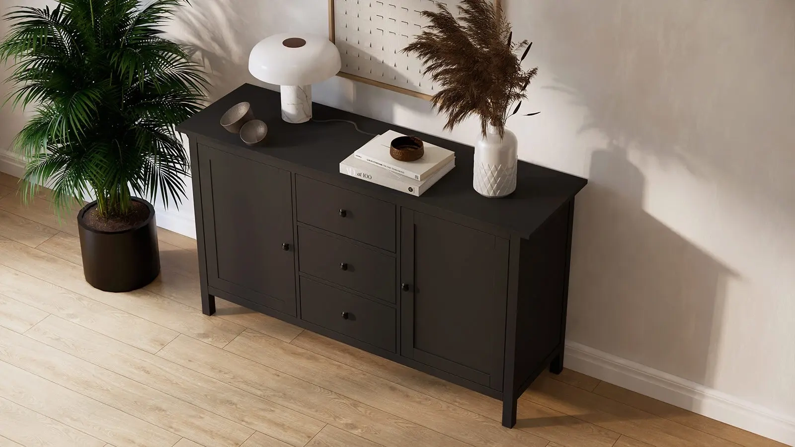 Комод 3 ящика и 2 двери Terek, цвет Черный 47x157 — купить в Озерце