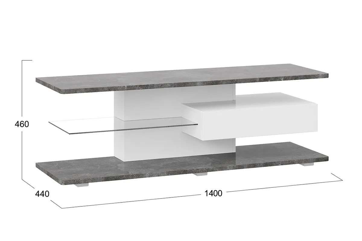 Тумба ТВ тип 1 Diamond (Белый/Ателье темный глянец) — Мебель-центр Озерцо