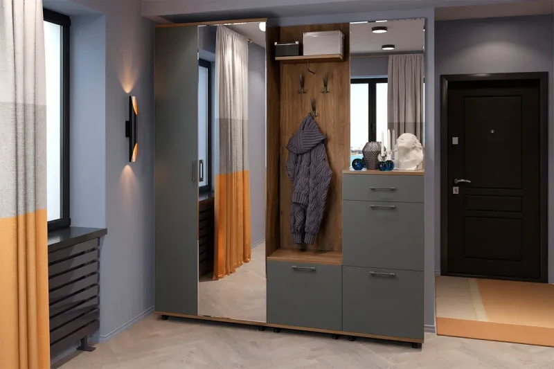 Прихожая Грейс комплект 8 (Гикори Джексон Темный/Антрацит Матовый) — Мебель-центр Озерцо