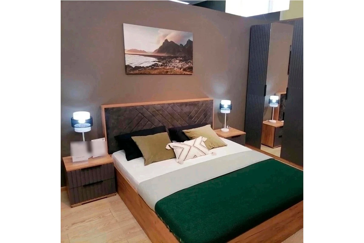 Кровать Хилтон универсальная с ПМ Тип 1 160х200 (Дуб Крафт золотой/Велюр серый) - купить в Озерце