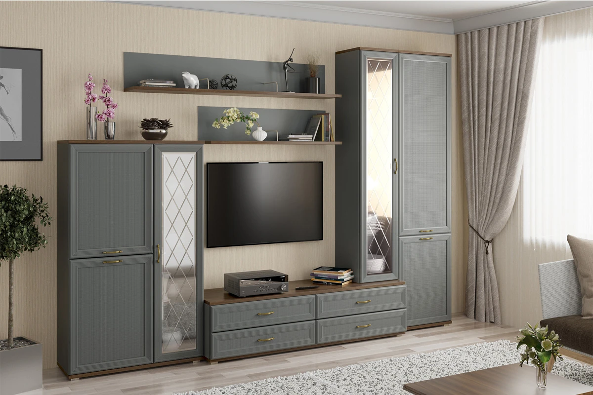 Шкаф многоцелевой Карина ШК-1041-ГТ-СО (Гикори Джексон Темный/Серый Оникс) в мебель-центре Озерцо