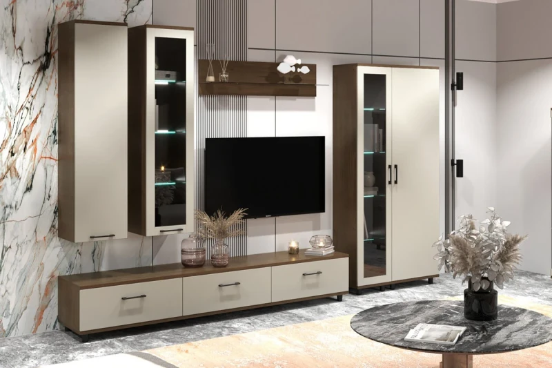 Гостиная Грейс комплект 4 (Гикори Джексон Темный/Кашемир Матовый) — Мебель-центр Озерцо