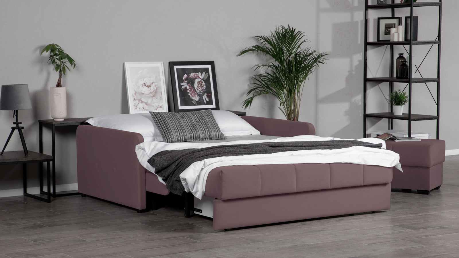 Диван - кровать Domo Pro с узкими подлокотниками, стежка квадрат, ткань Casanova Lilac 180x216 — купить в Озерце