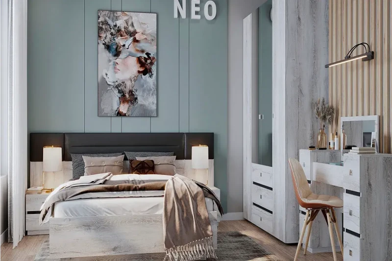 Спальня Neo комплект 2 (Дуб Шавиниган/Антрацит) - купить в Озерце