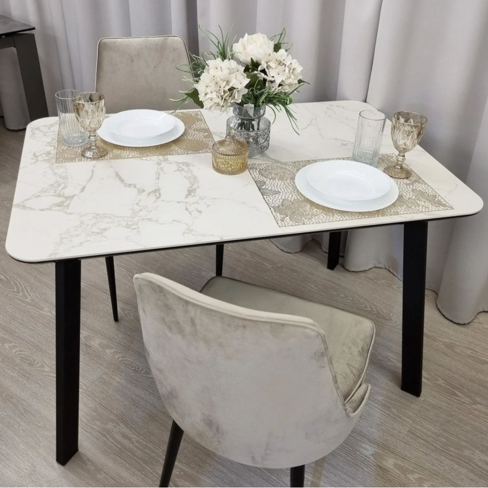Стол РИО 120х80 керамика Calacata Vaglioro/ муар черный нераздвижной - купить в Озерце