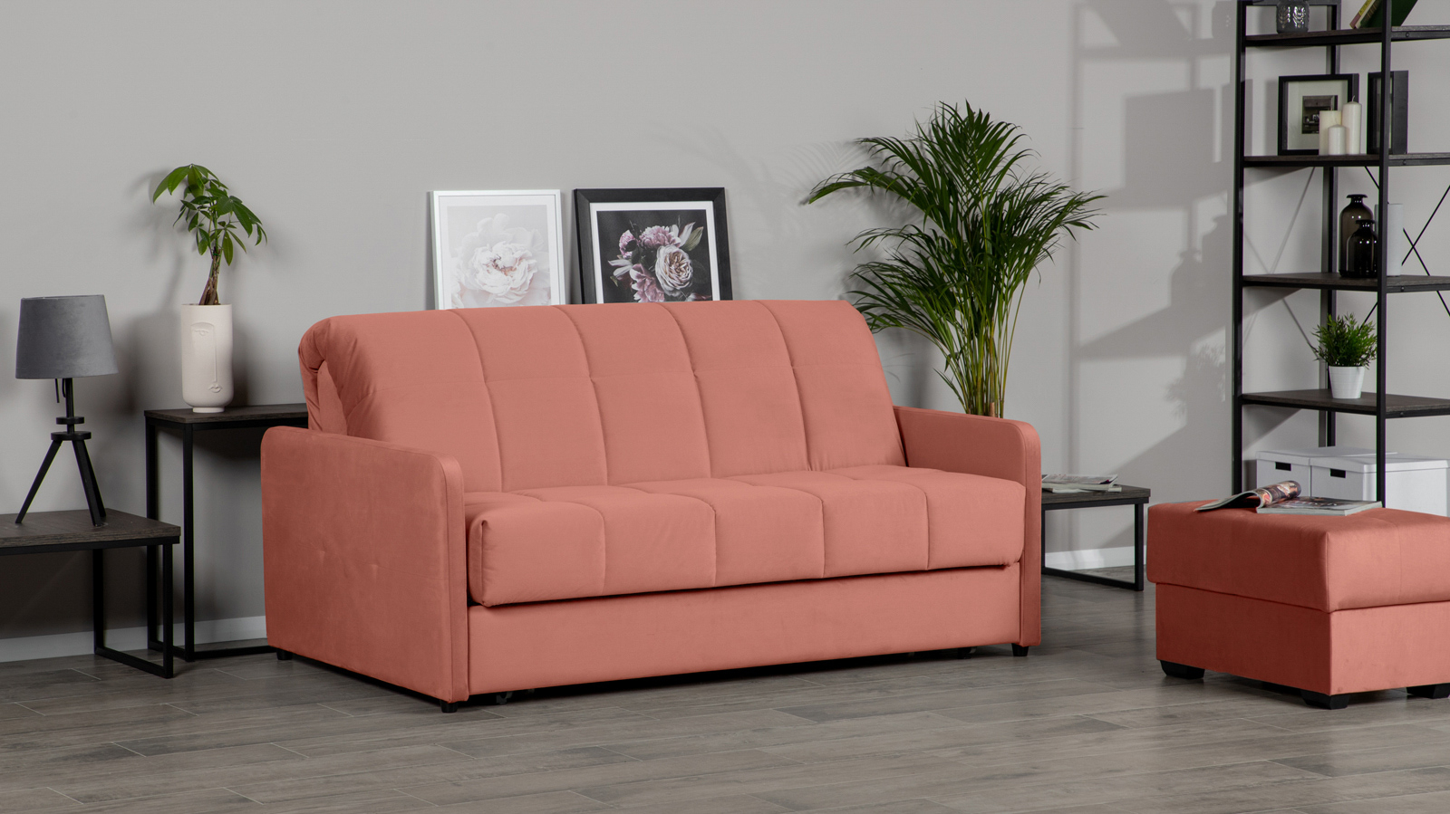 Диван - кровать Domo Pro с узкими подлокотниками, стежка квадрат, ткань Casanova Marsala 180x216 — купить в Озерце