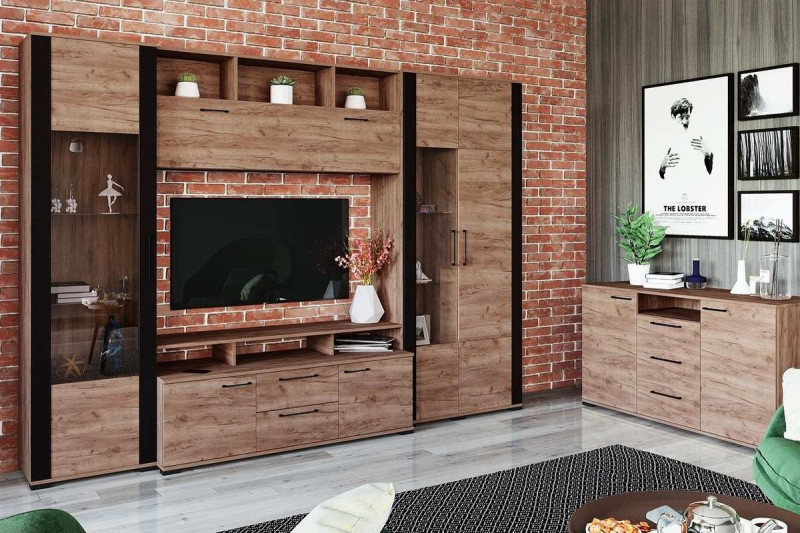 Гостиная Валери (Дуб Табачный/Чёрный) — Мебель-центр Озерцо