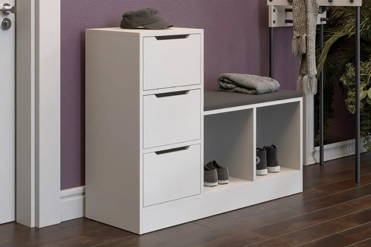 Тумба для обуви Тип 14 (Белый Ясень/Велюр Серый) — Мебель-центр Озерцо