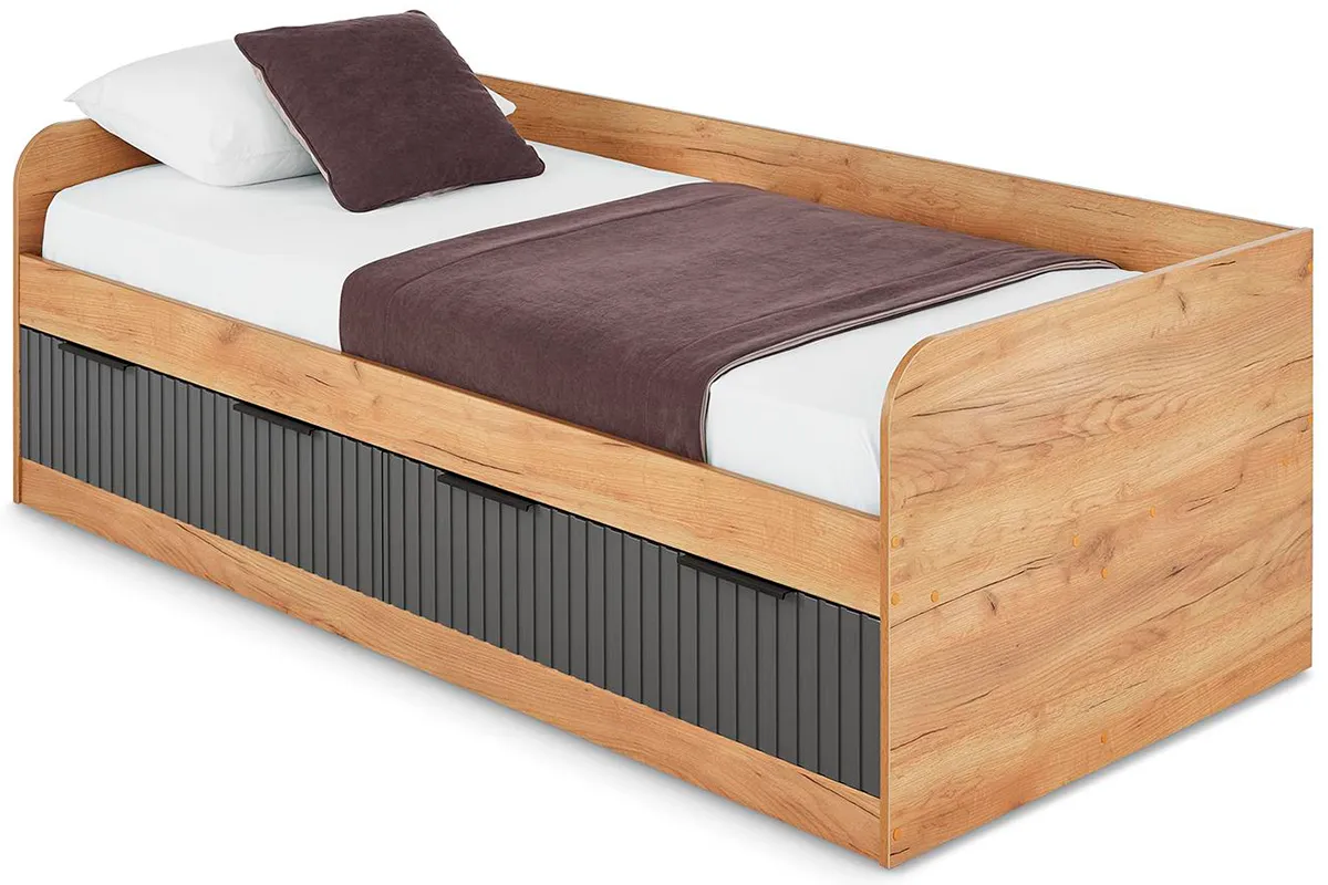 Кровать комбинированная Хилтон 90х200 Тип 1 (Дуб Крафт золотой/Графит матовый) - купить в Озерце