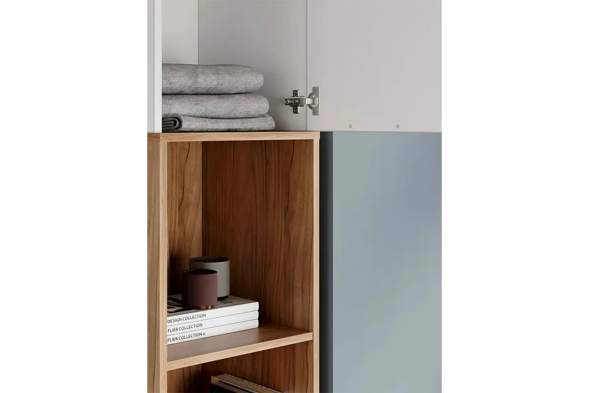 Шкаф комбинированный Стелла Исп.2 (Белый Холст/Белый Жемчуг/Яблоня Беллуно) в мебель-центре Озерцо