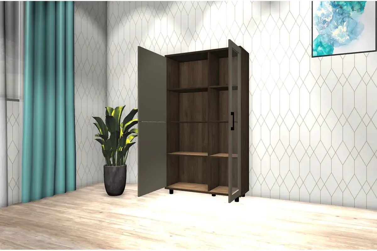 Шкаф многоцелевой ШК-5081-ГТ-ЛМ (Гикори Джексон Темный/Латте Матовый) в мебель-центре Озерцо