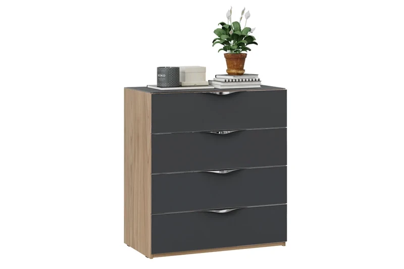 Комод Глосс ТД-319.04.01 (Яблоня Беллуно/Cтекло/Графит матовый) — Мебель-центр Озерцо