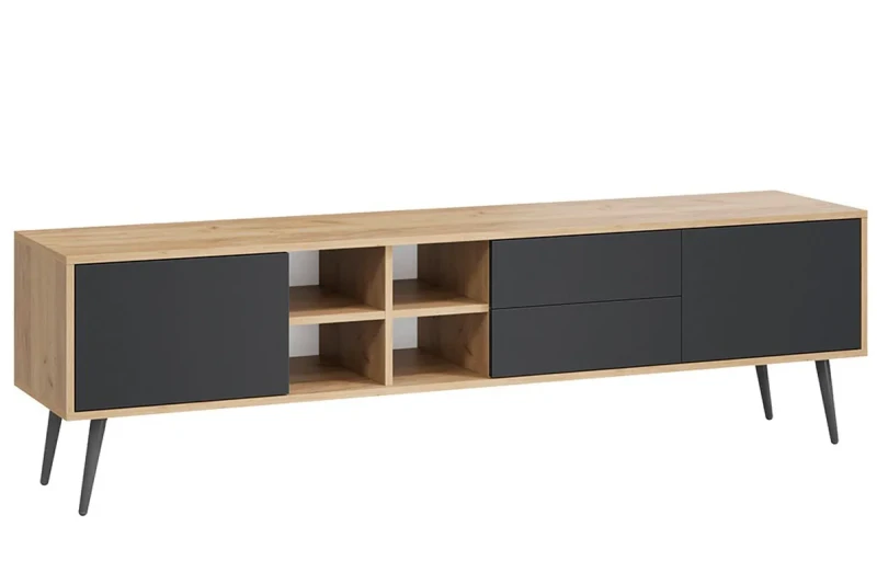 Тумба под ТВ тип 5 с опорами (Дуб крафт золотой/Антрацит/Серый) — Мебель-центр Озерцо