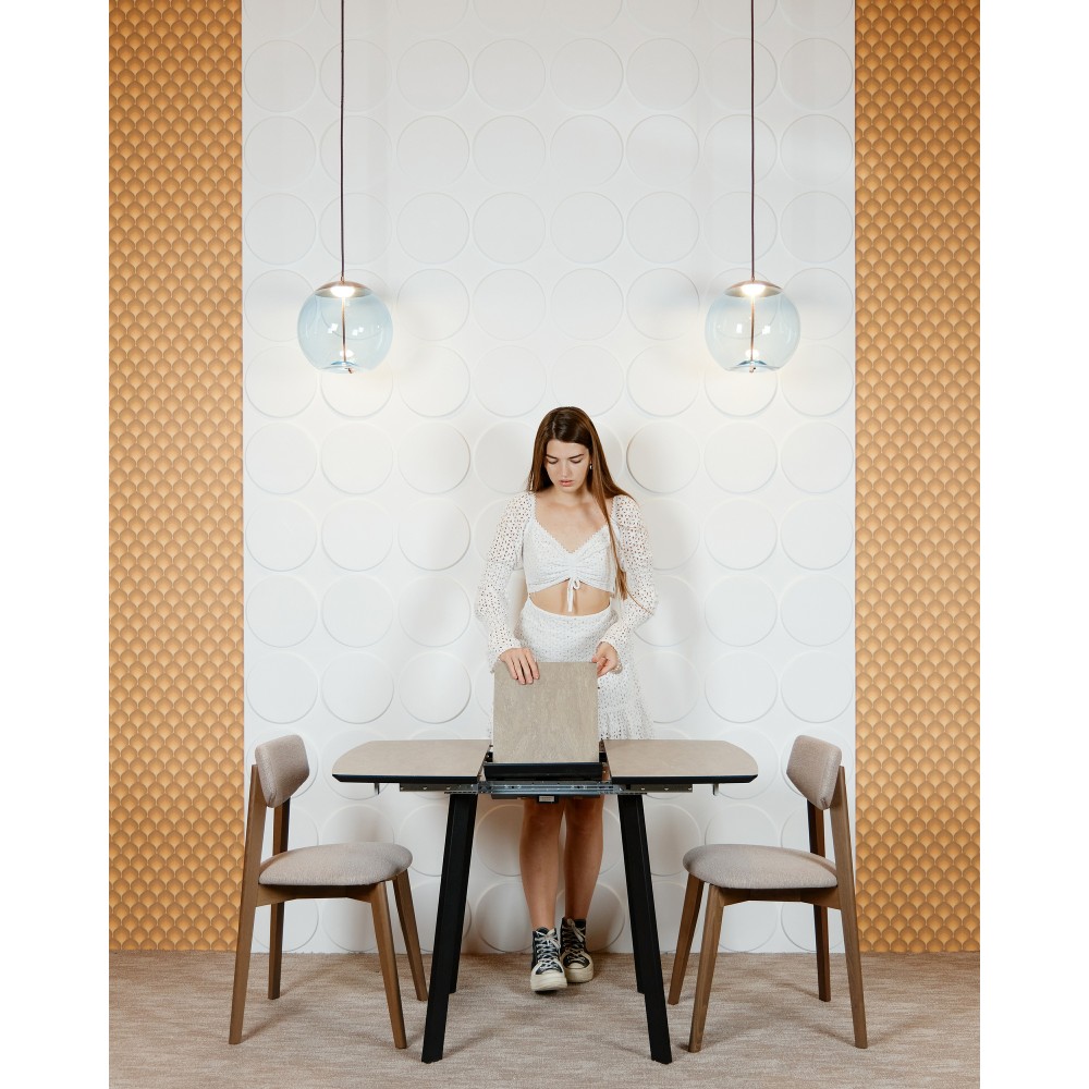 Стол МИЛАН-4 HPL 80х80/110 камень беж/муар.чер - купить в Озерце