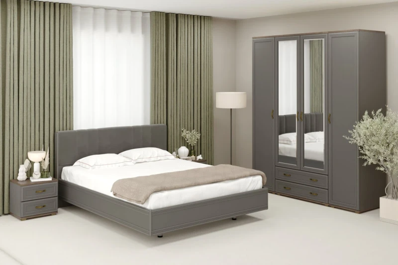 Готовый комплект для спальни СК-1020-ГТ-СО-В (Гикори Джексон Темный/Серый Оникс/Велюр) - купить в Озерце