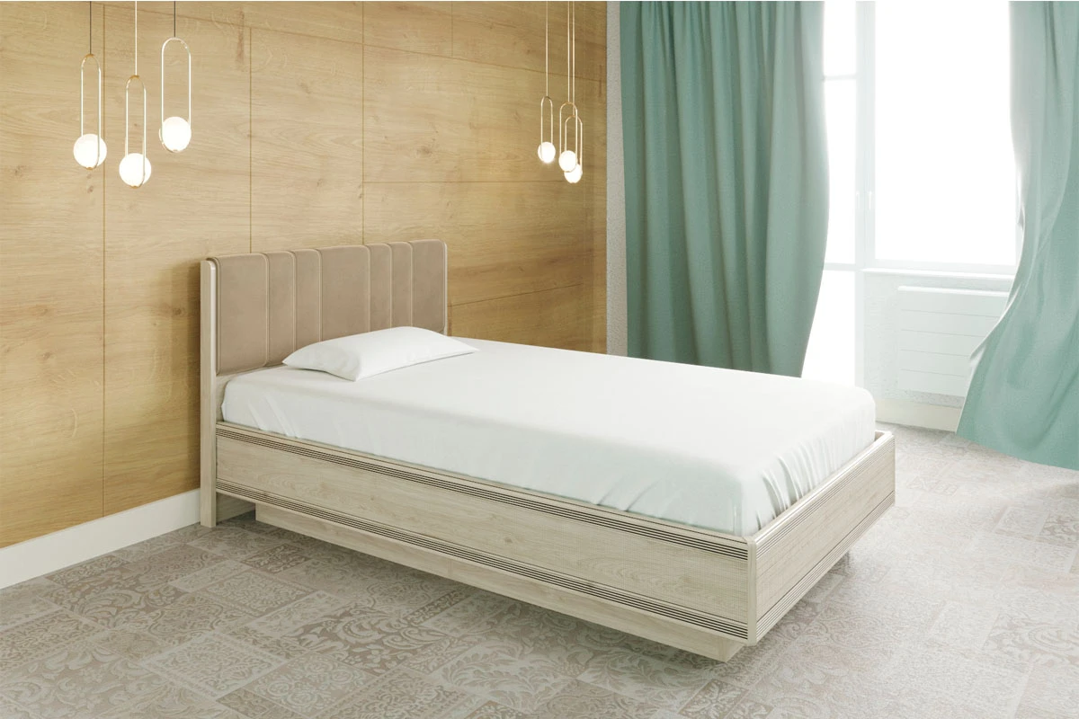 Кровать Карина КР-1011-ГС-В 120х200 (Гикори Джексон Светлый/Велюр) - купить в Озерце
