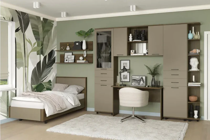 Детская Грейс композиция 8 (Гикори Джексон Темный/Латте Матовый) — Мебель-центр Озерцо