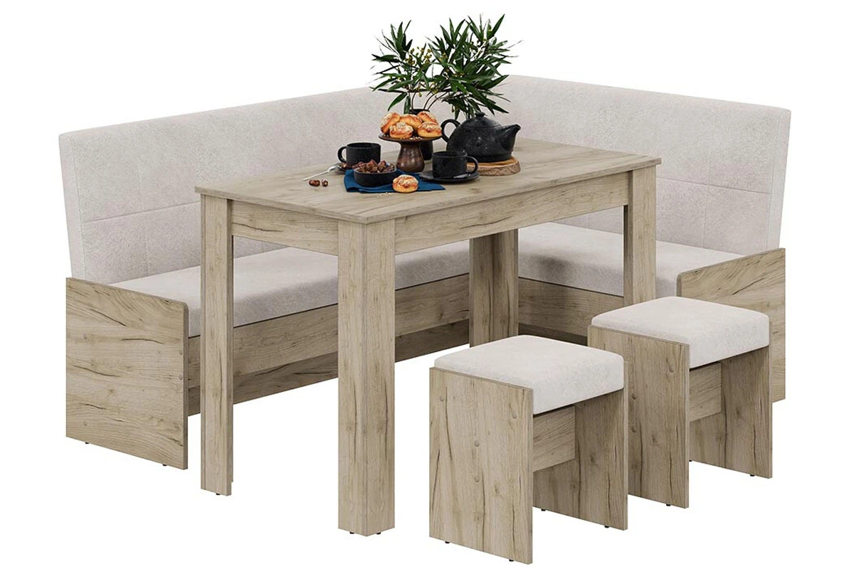 Кухонный уголок Пекин (Дуб крафт серый/Микровелюр Duna Brilliant) - купить в Озерце