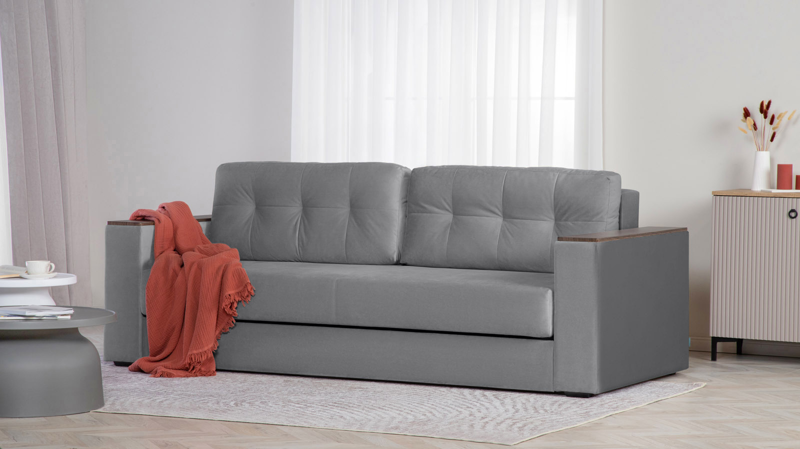 Диван - кровать Loko Pro с хранением в подлокотниках, ткань Sky Velvet 16 113x243 — купить в Озерце