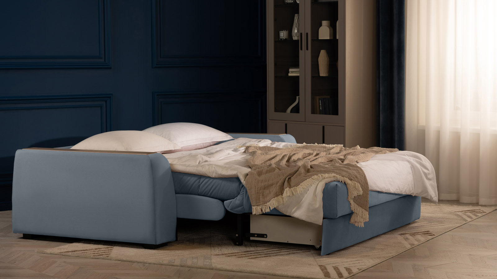 Диван - кровать Domo Pro с накладкой цвета венге, стежка квадрат, ткань Sky Velvet 18 140x216 — в мебель-центре Озерцо