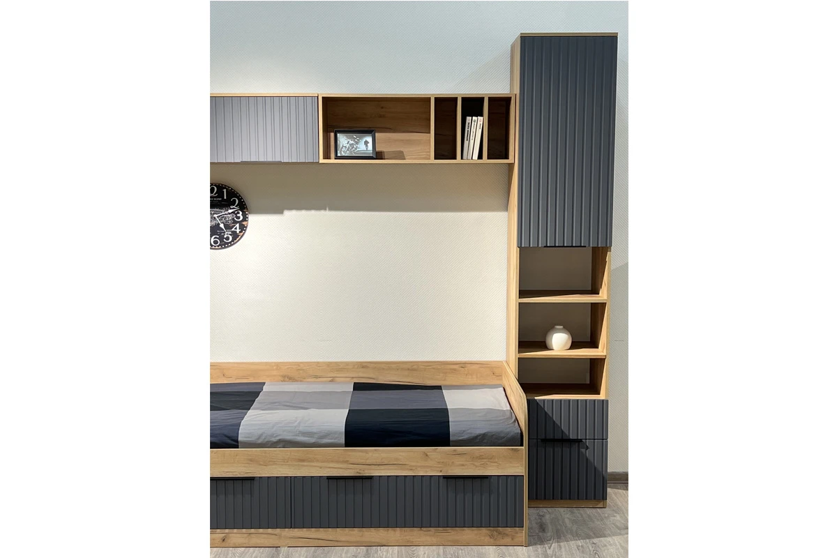 Кровать комбинированная Хилтон 90х200 Тип 1 (Дуб Крафт золотой/Графит матовый) - купить в Озерце