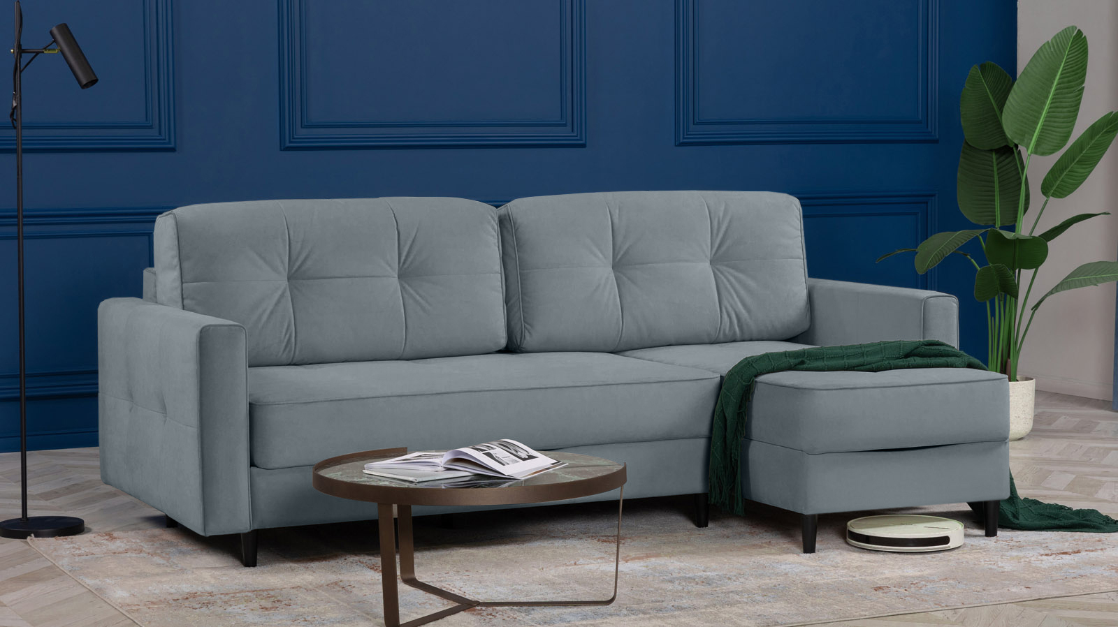 Диван Amani Pro угловой с широкими подлокотниками, ножки: пластик, Тк. Sky Velvet 18 156x237 — купить в Озерце