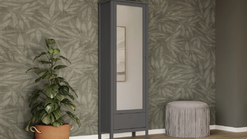 Шкаф однодверный с ящиком и зеркалом Kasli, цвет: Графит 38x65 — купить в Озерце