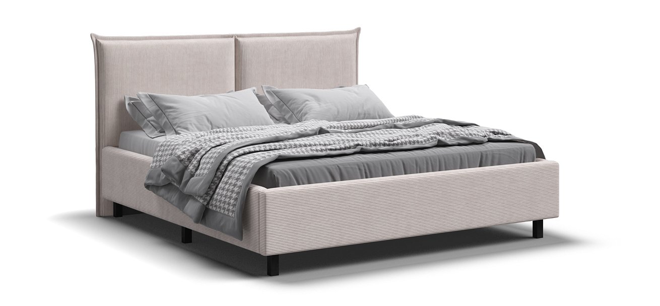 Кровать ЛЕО 160 Вельвет CORD бежевая - купить в Озерце