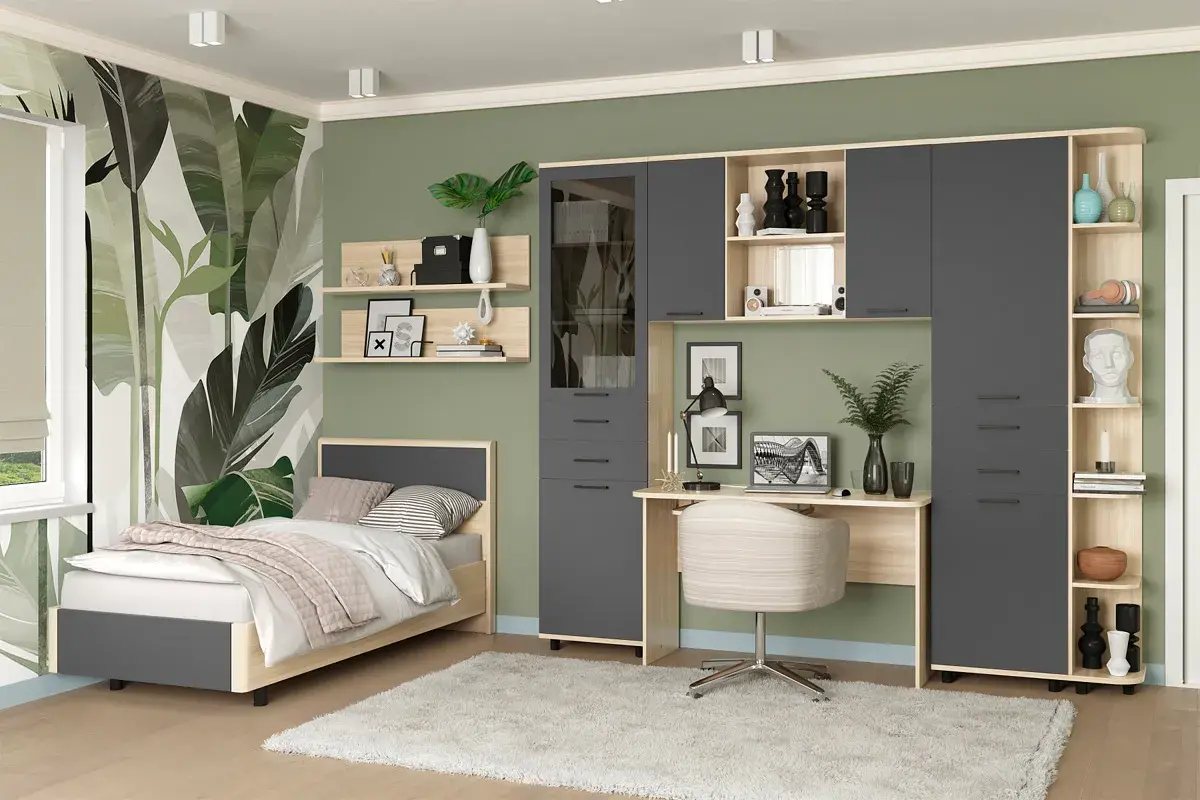 Кровать 90х190 КР-5005-АС-АМ (Ясень Асахи/Антрацит Матовый) - купить в Озерце