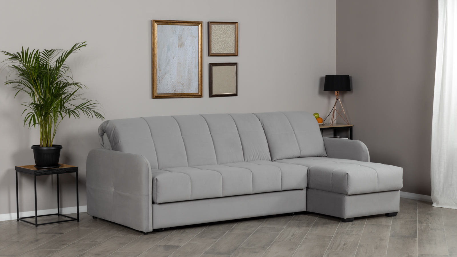 Диван угловой Domo Pro с мягкими подлокотниками, стежка квадрат, ткань Sky Velvet 08 160x216 — купить в Озерце