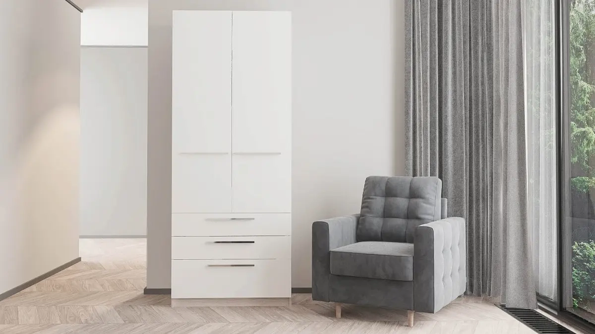 Шкаф двухдверный Noble 90 см с ящиками, цвет Ясень&Белый 53x90 — купить в Озерце