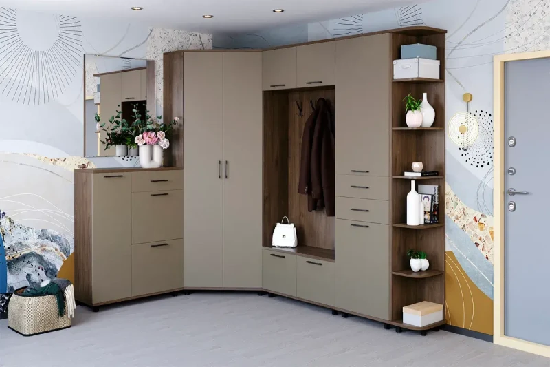 Прихожая Грейс комплект 1 (Гикори Джексон Темный/Латте Матовый) — Мебель-центр Озерцо