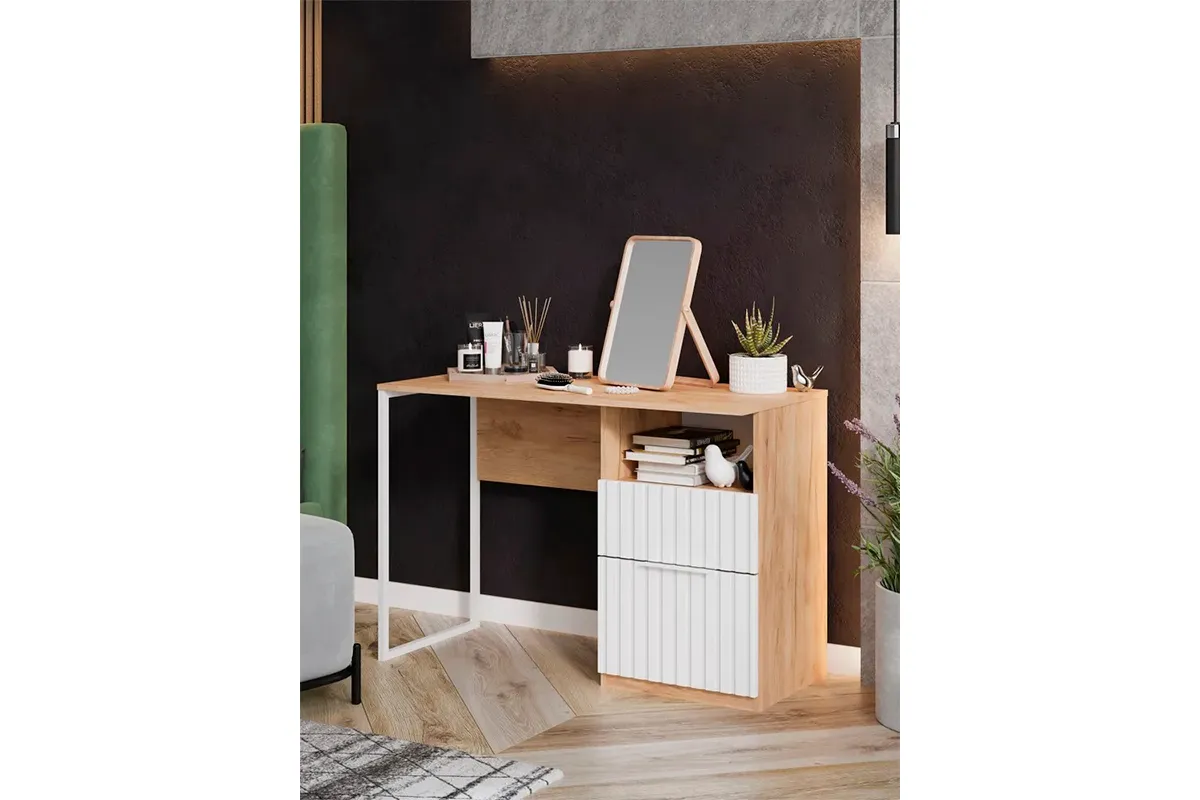 Стол письменный Хилтон Тип 1 (Дуб Крафт Золотой/Белый матовый) — Мебель-центр Озерцо