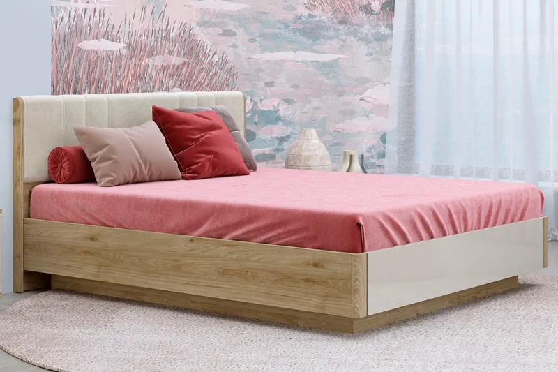 Кровать КР-4013-ГС-КГ-В с ПМ 160х200 (Гикори Джексон Светлый/Кашемир Глянцевый/Велюр) - купить в Озерце