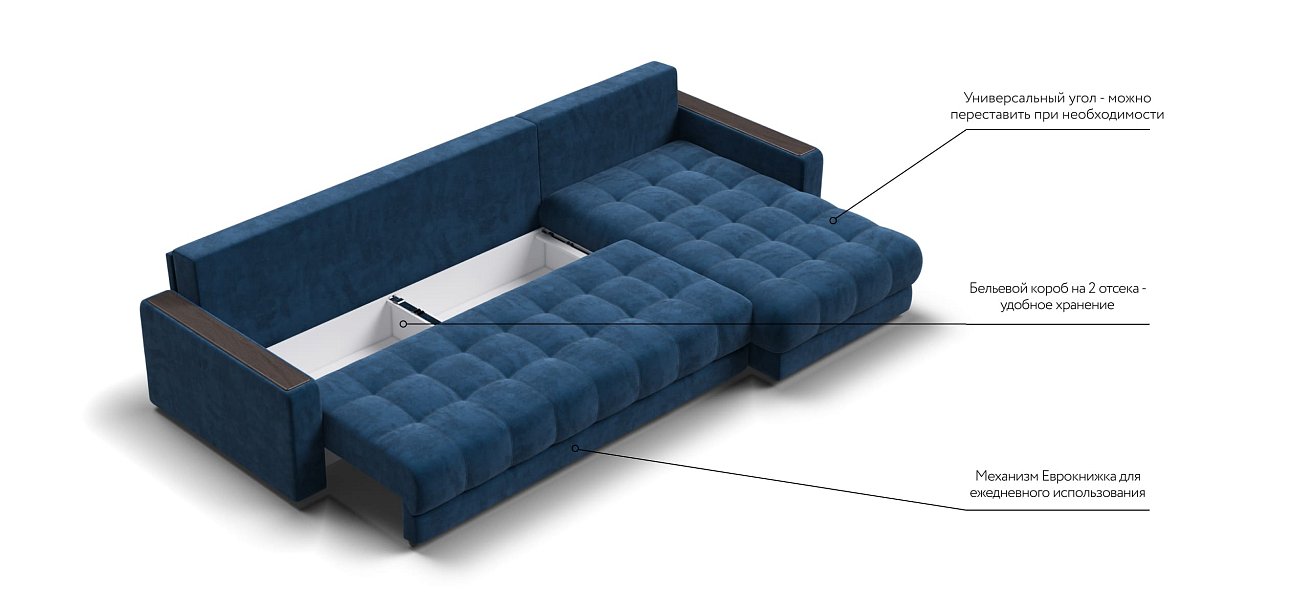 Угловой диван BOSS 3.0 MAX велюр Monolit синий — купить в Озерце