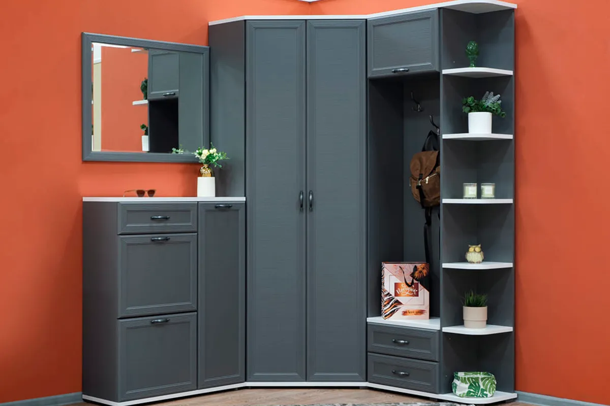 Шкаф угловой для одежды и белья ШК-1015-СЯ-СО (Снежный Ясень/Серый Оникс) в мебель-центре Озерцо