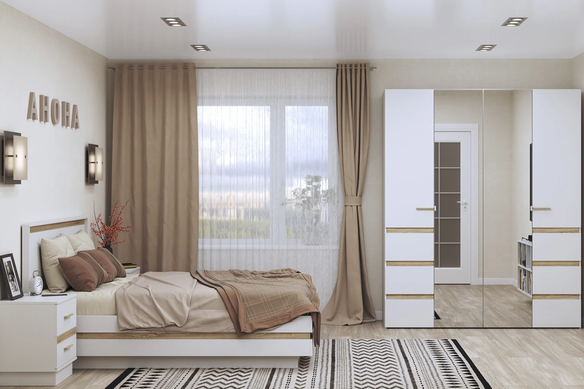 Шкаф для одежды и белья 4-створчатый Анона 8 (Белый/Дуб Сонома) в мебель-центре Озерцо