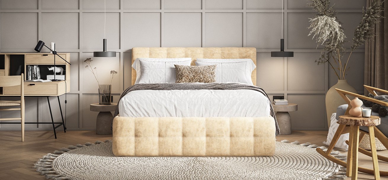 Босс Кровать+ПМ 160*200 Велюр Роял шампань - купить в Озерце