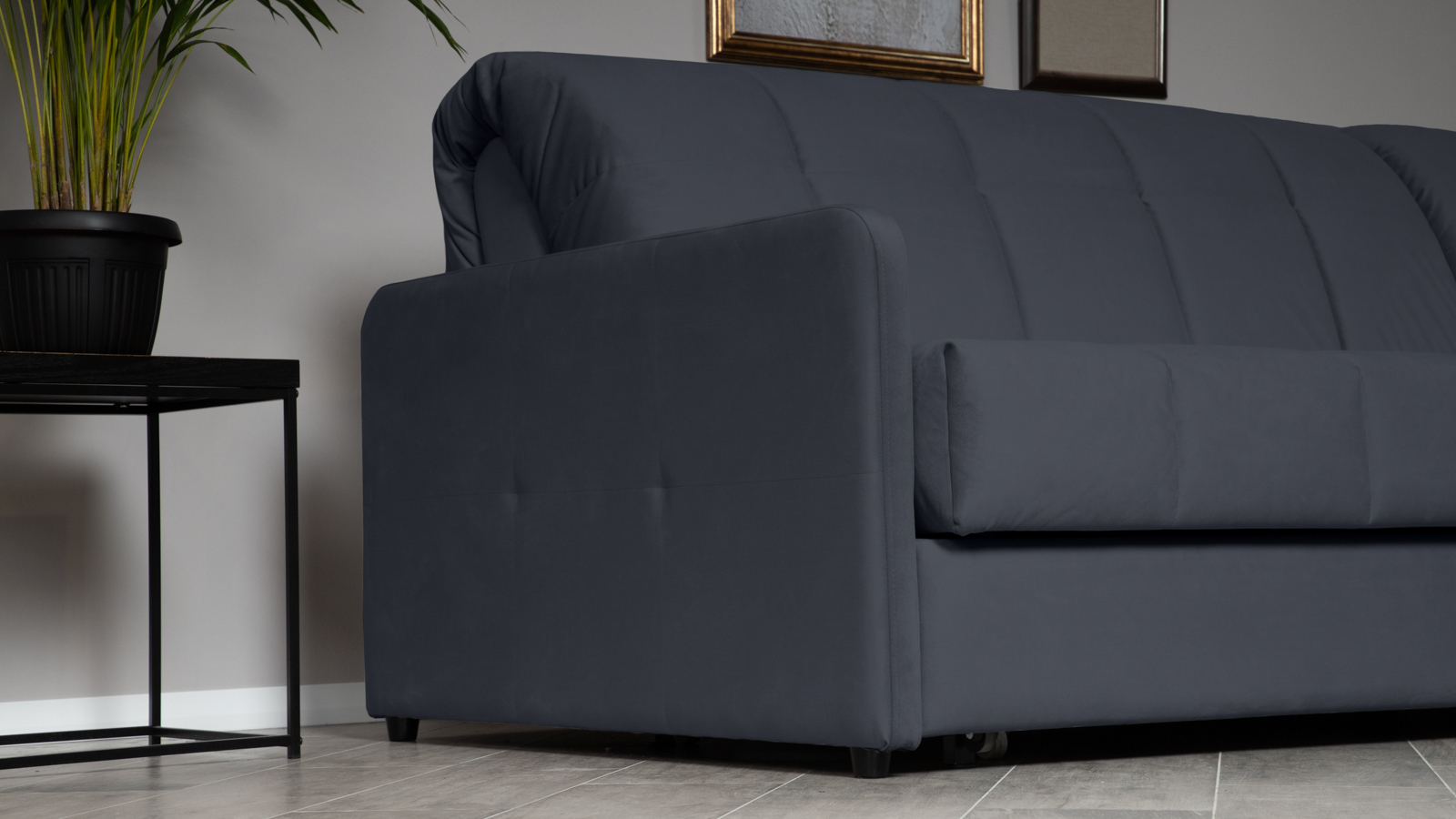 Диван угловой Domo Pro с узкими подлокотниками, стежка квадрат, ткань Sky Velvet 40 180x216 — купить в Озерце