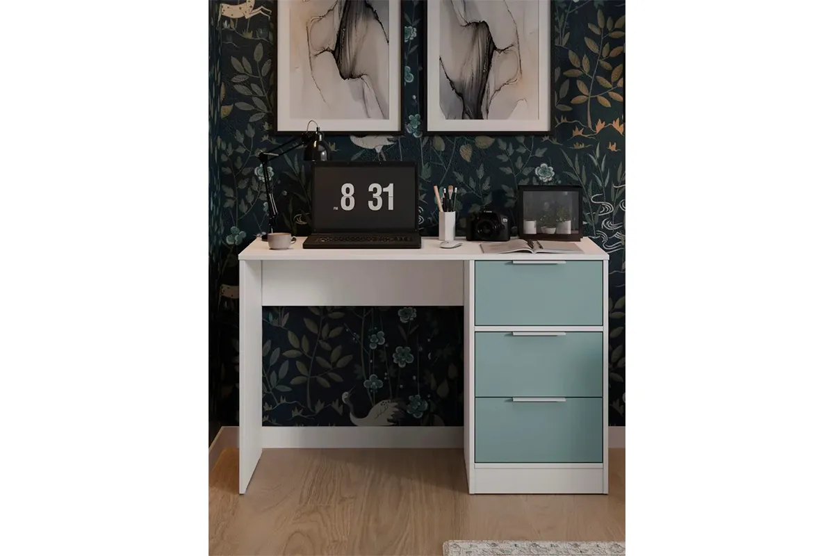 Стол письменный Марли Тип 1 (Белый/Серо-голубой) — Мебель-центр Озерцо