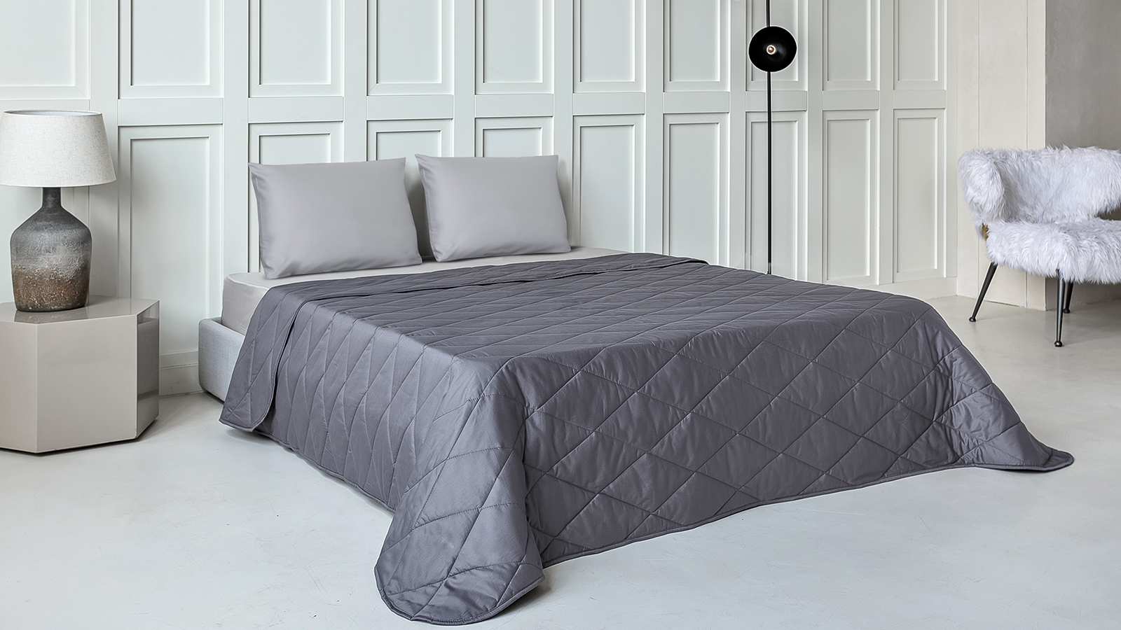 Покрывало хлопковое Askona Cotton Sateen, цвет: Графит 220x240 в мебель-центре Озерцо