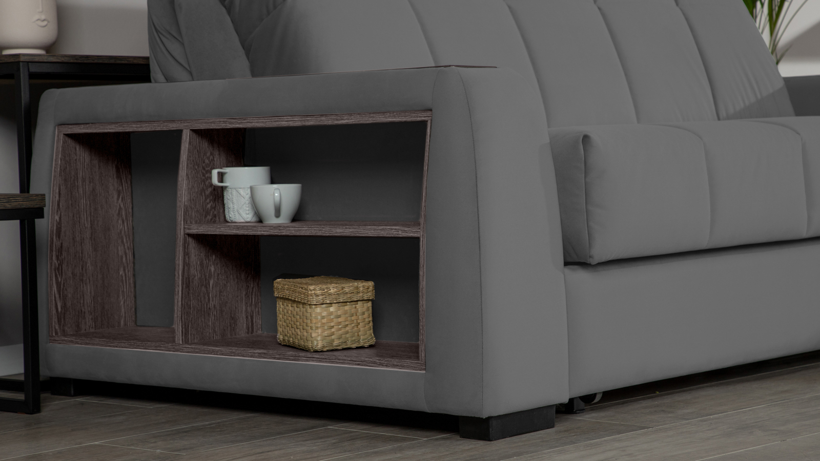 Диван - кровать Domo Pro с полками цвета венге, стежка квадрат, ткань Sky Velvet 16 140x216 — купить в Озерце