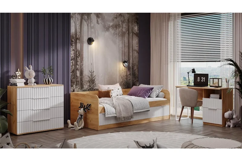 Набор детской мебели Хилтон стандартный №1 (Дуб Крафт золотой / Белый матовый) — Мебель-центр Озерцо