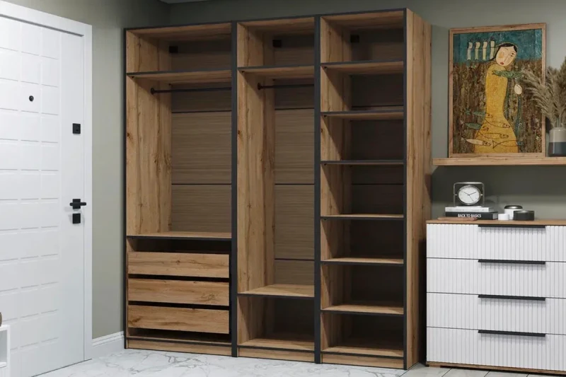 Гардеробная система Квадро без фасадов (Дуб вотан) — Мебель-центр Озерцо