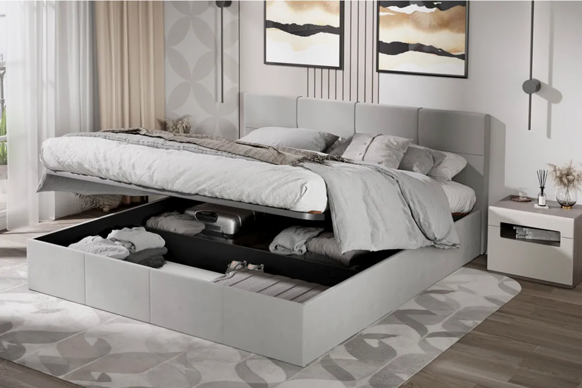 Кровать Лора с ПМ и заглушиной 180х200 (Велюр / Confetti Silver) - купить в Озерце