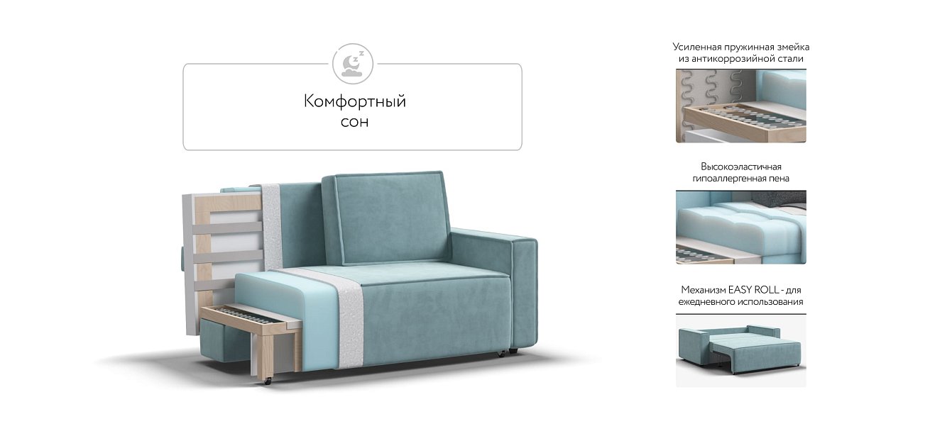 Диван NORD Compact велюр Monolit аква — купить в Озерце