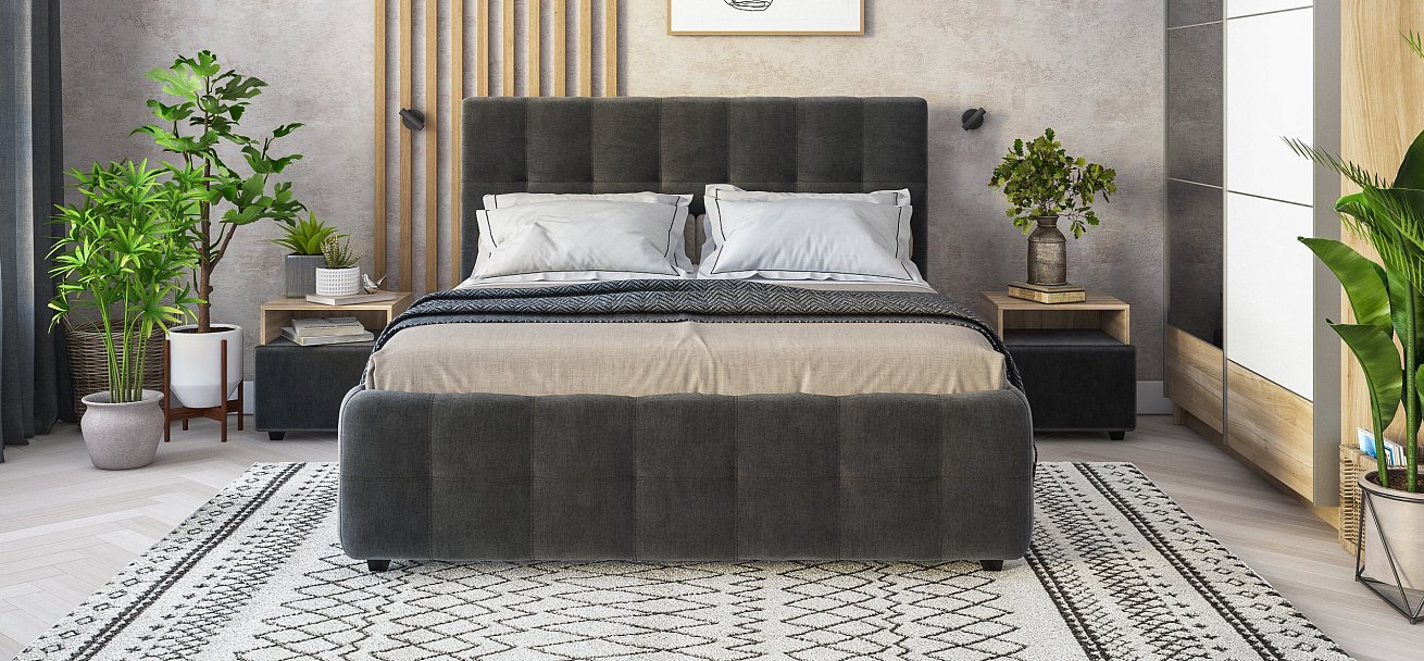 Кровать Босс 160*200 Про велюр Monolit серая - купить в Озерце