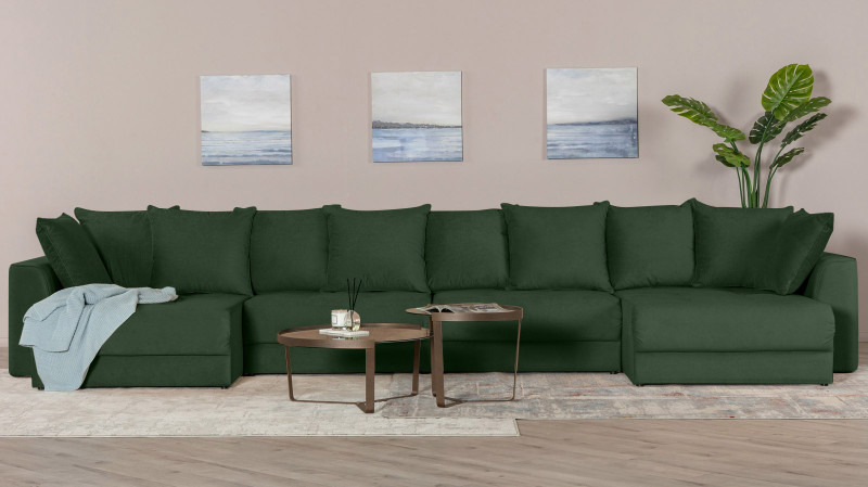 Диван Monako New П-образный с коробом для белья, Тк. Casanova Grass 157x455 — купить в Озерце