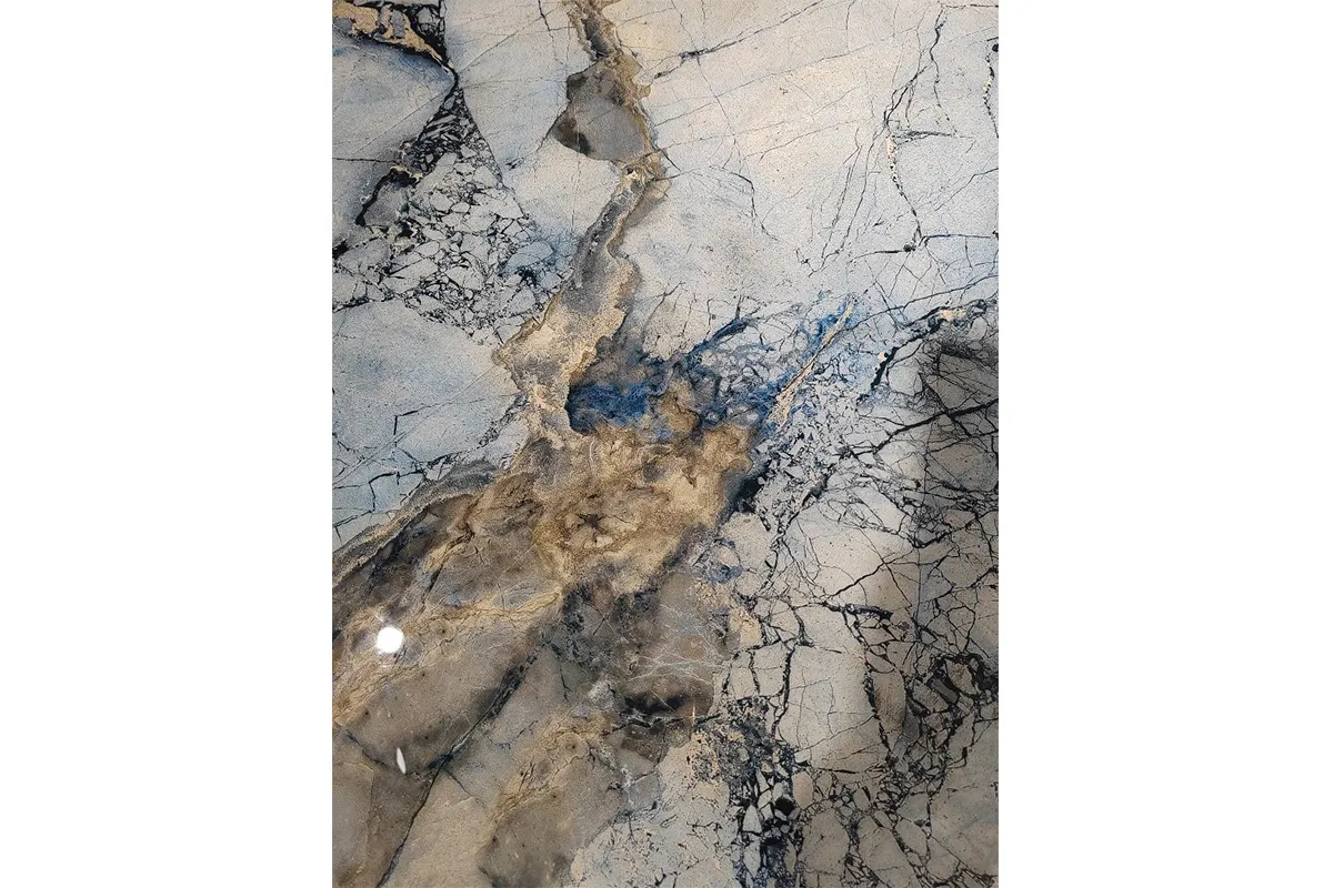 Стол обеденный Оникс 1800(2300) (Стекло с фотопечатью Магеллан / МДФ Черная шагрень / рама черная / металл черный) - купить в Озерце