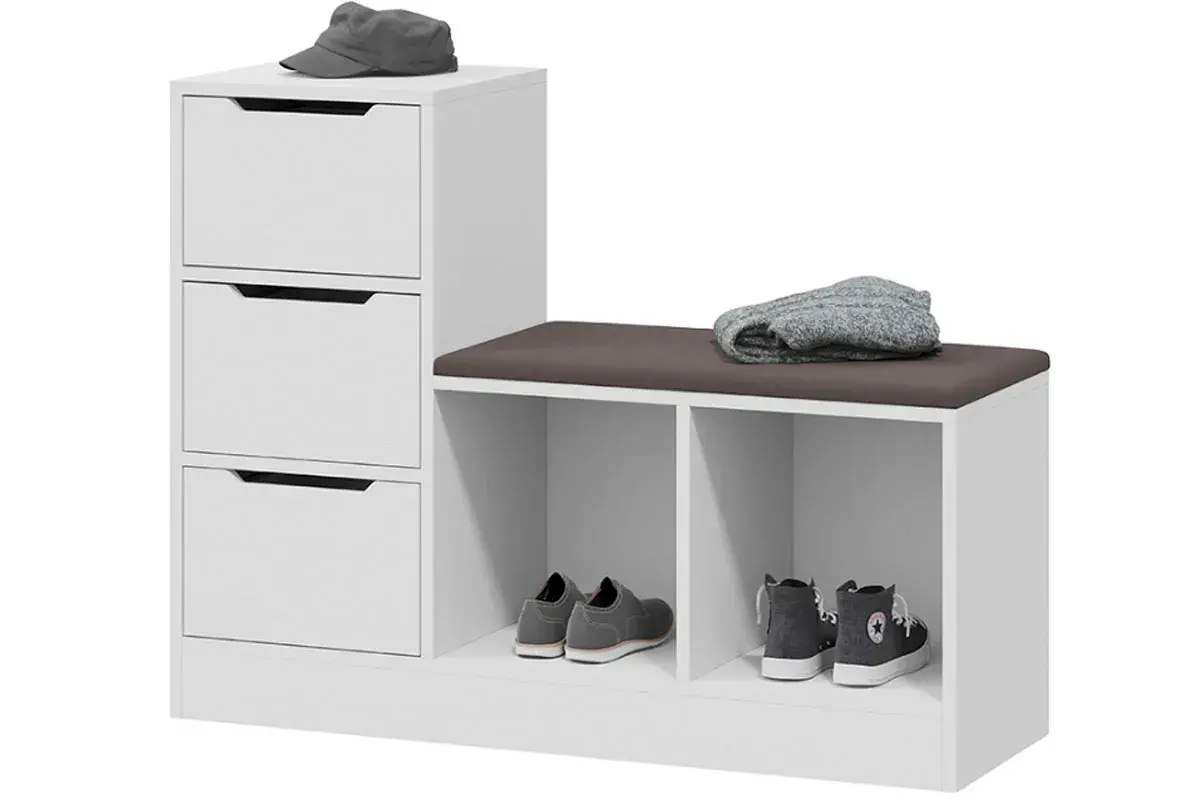 Тумба для обуви Тип 14 (Белый Ясень/Велюр Серый) — Мебель-центр Озерцо